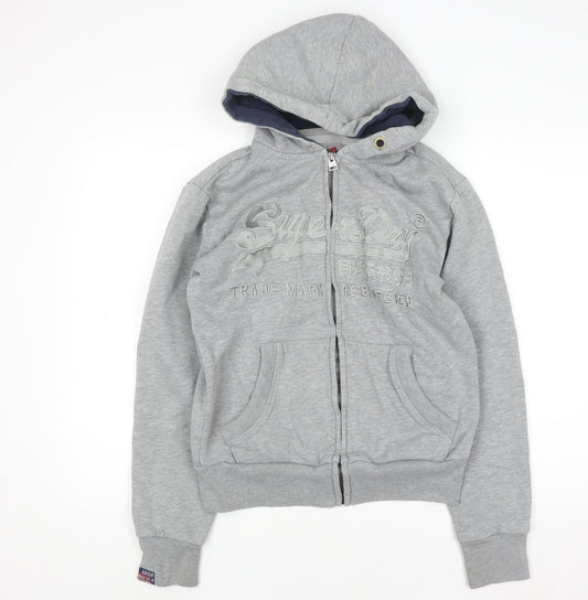 Superdry Men's Grey Full Zip Hoodie Medium Embroidered Logo