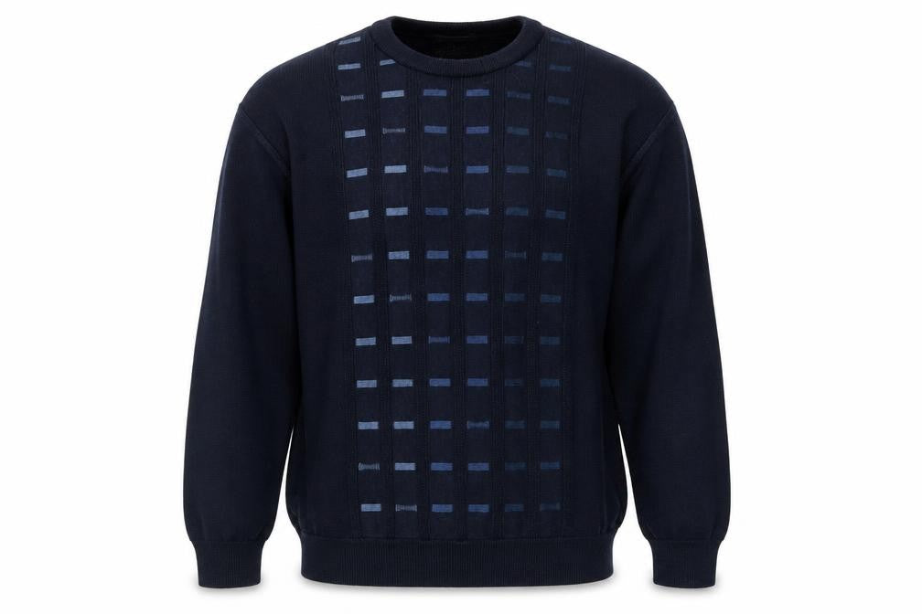 Deer Park Men's Blue Wool Blend Geometric Knit Pullover Jumper L