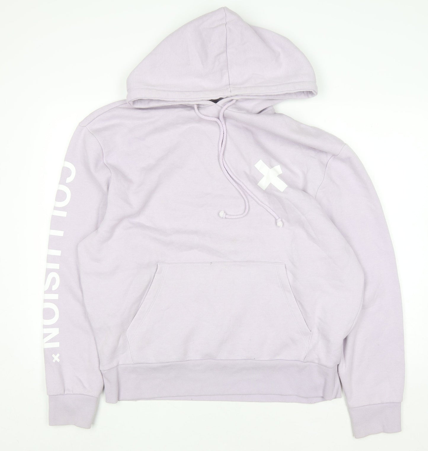 Collusion Women’s Lilac Pullover Hoodie L Cotton Blend Logo Print