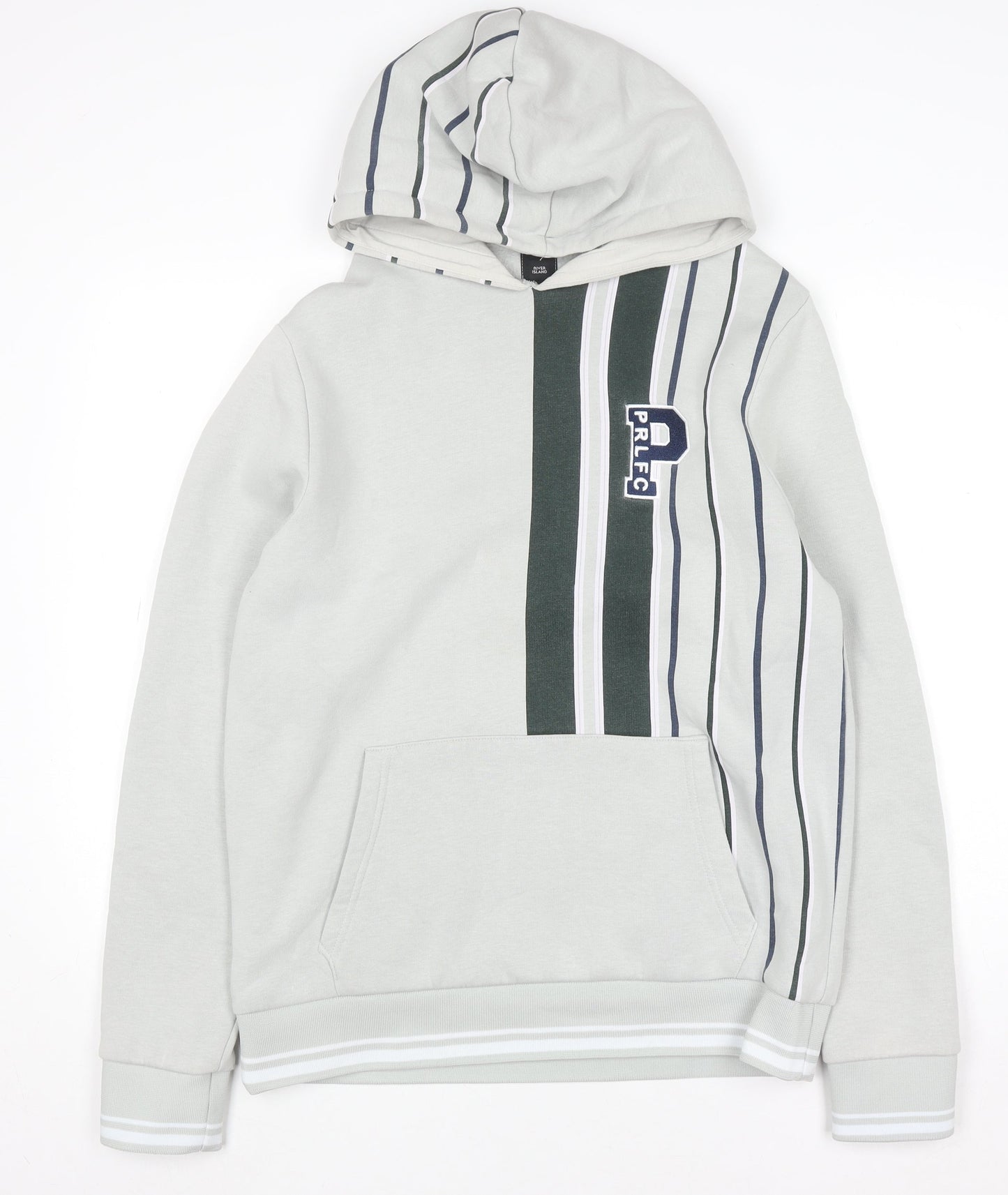 River Island Men's Grey Striped Pullover Hoodie Size M