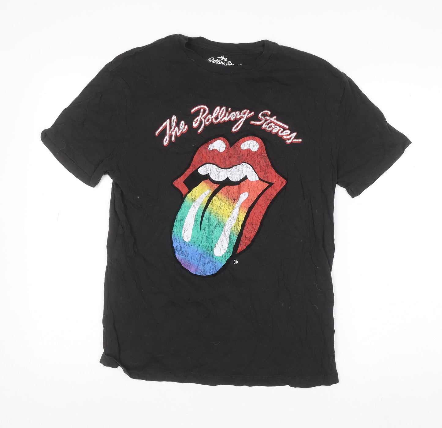 Pull&Bear Men's Black Rolling Stones Band Graphic Cotton T-Shirt S