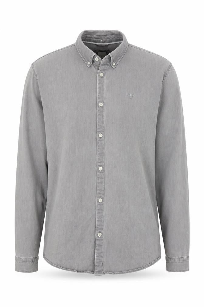 River Island Men's Grey Cotton Blend Long Sleeve Button-Up Shirt XL