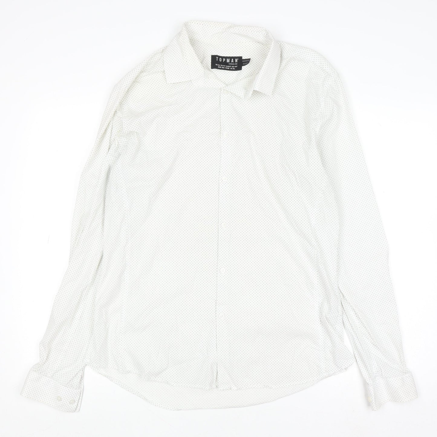 Topman Men's White Polka Dot Long Sleeve Button-Up Shirt XL