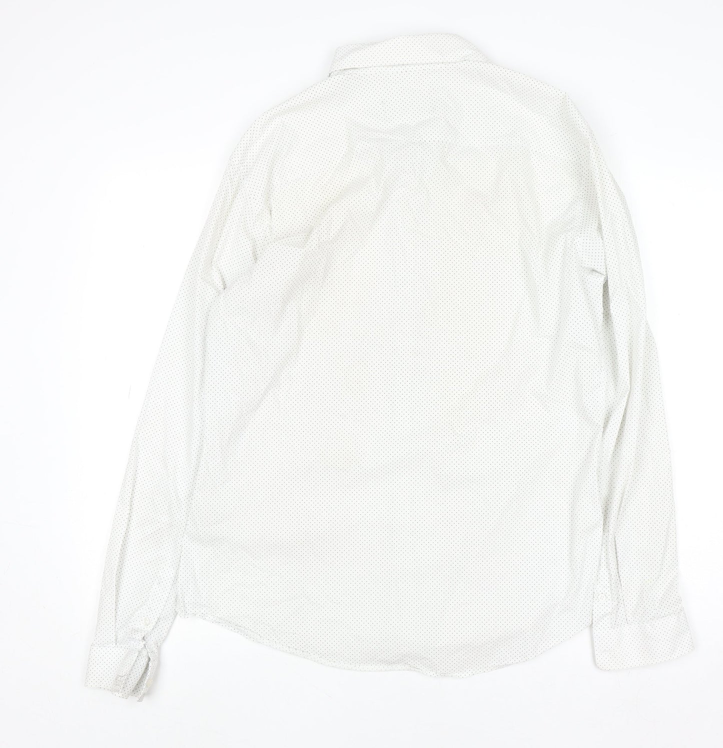 Topman Men's White Polka Dot Long Sleeve Button-Up Shirt XL
