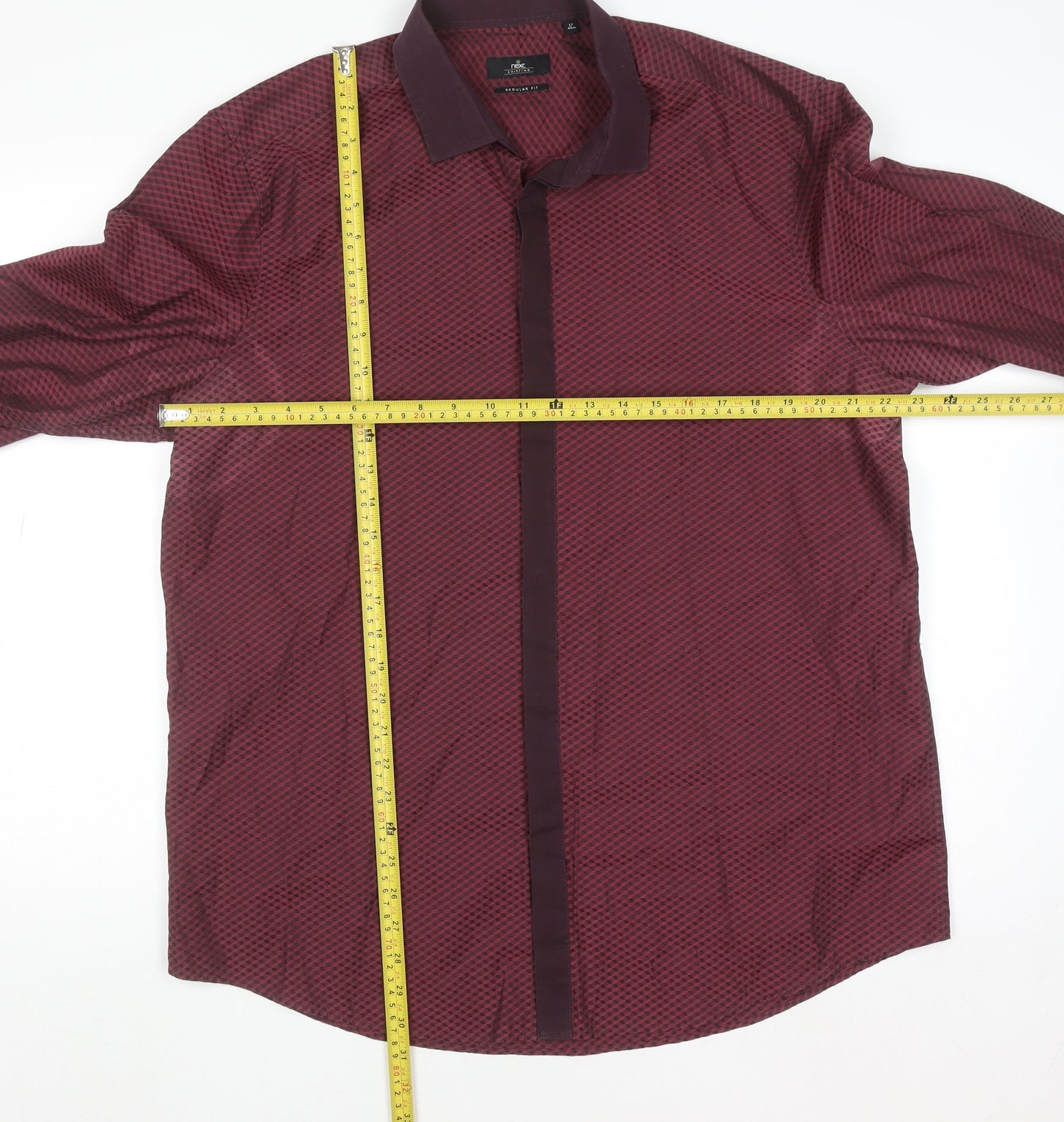 Next Men’s Red Geometric Long Sleeve Button-Up Shirt Size 17 Regular