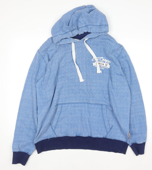 Lee Cooper Men's Blue 2XL Pullover Hoodie with Logo Print