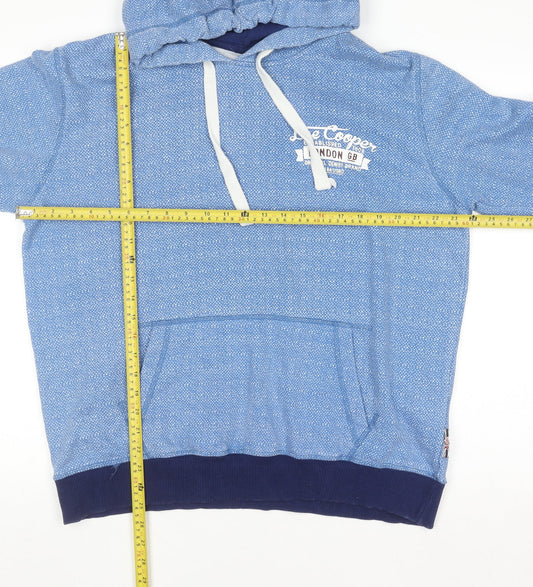 Lee Cooper Men's Blue 2XL Pullover Hoodie with Logo Print