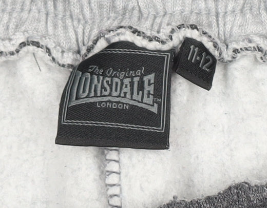 Lonsdale Boys Grey Track Pants 11-12 Years Fleece Regular Fit Joggers