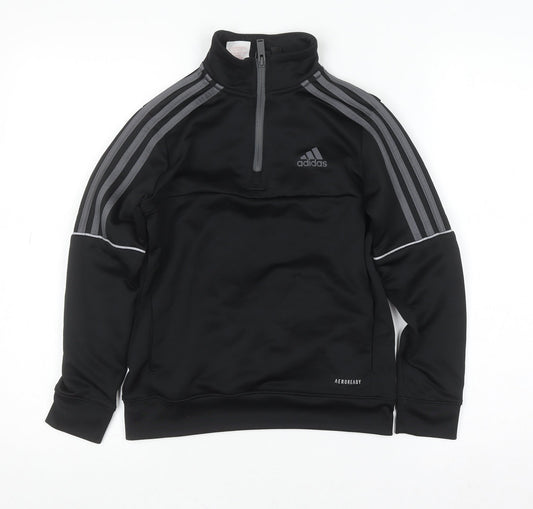Adidas Boys Black 9-10 Years 1/4 Zip Pullover Sweatshirt