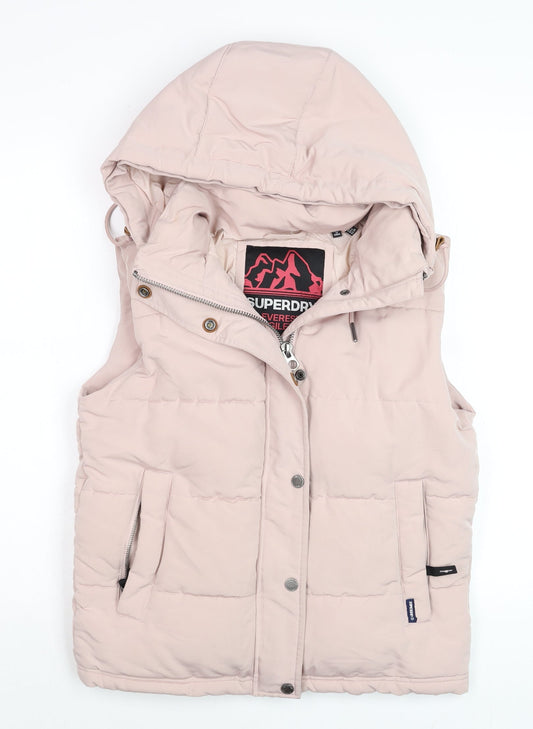 Superdry Women Pink Puffer Hooded Everest Gilet UK 10