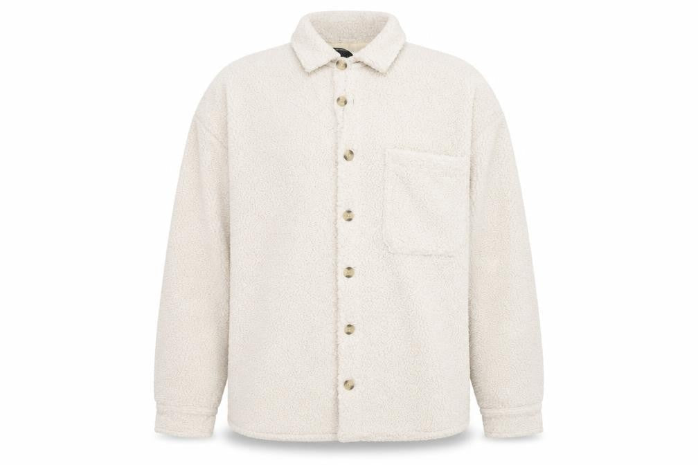 Front view of ASOS DESIGN Men’s Ivory Fleece Button Jacket XL Relaxed Fit