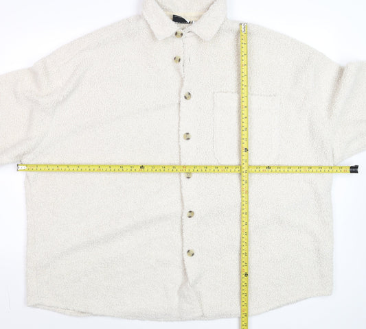 ASOS DESIGN Men’s Ivory Fleece Button Jacket XL Relaxed Fit
