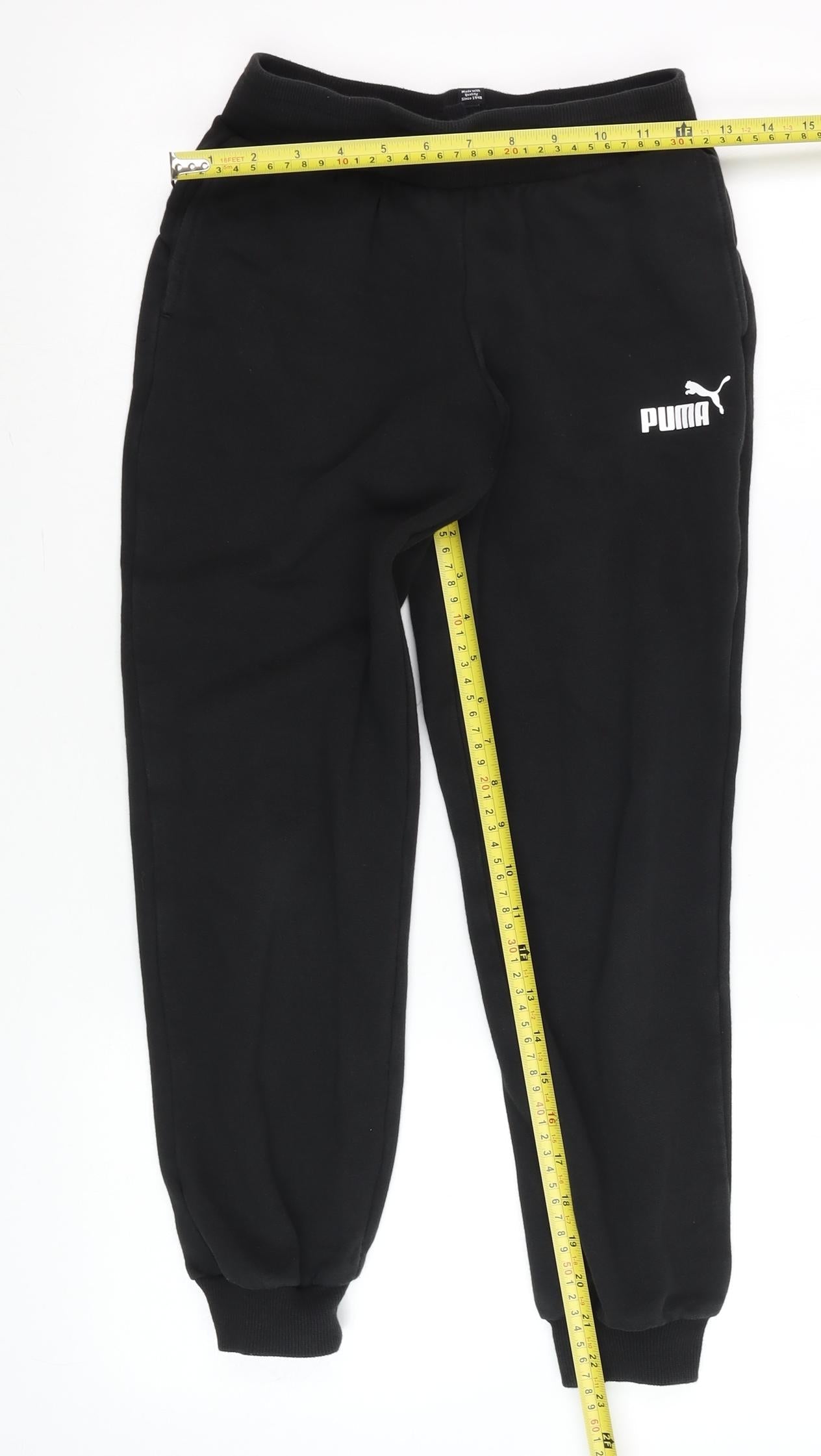 Puma Boys Black Jogger Trousers 11-12 Years Cotton Blend Fleece Pants
