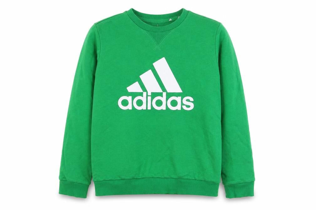Front view of Adidas boys’ green crew neck pullover sweatshirt 11-12 years