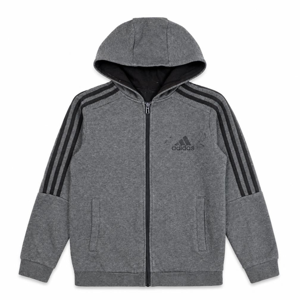 Front view of Adidas boys’ grey full zip hoodie 11-12 years sporty cotton blend