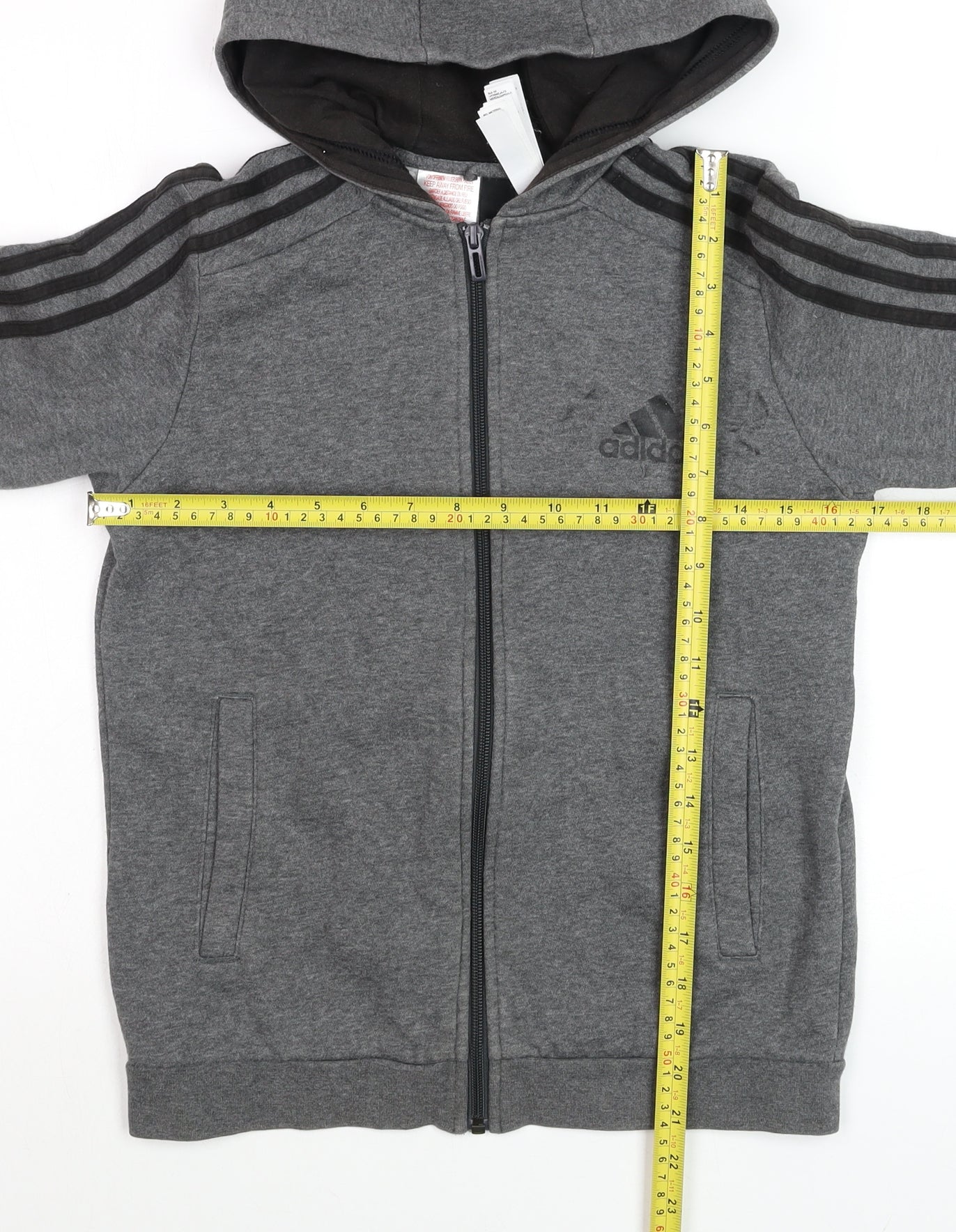 Adidas Boys Grey Full Zip Hoodie 11-12 Years Sporty Cotton Blend
