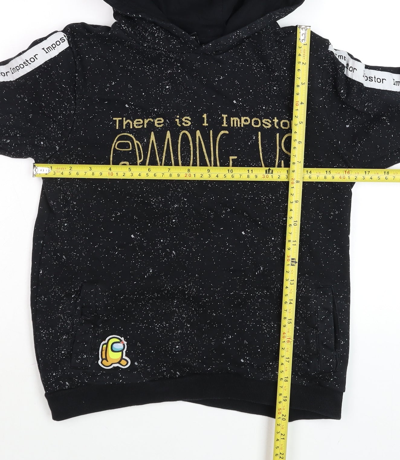 Among Us Boys Black Hoodie 11-12 Years Pullover Cotton Graphic Print
