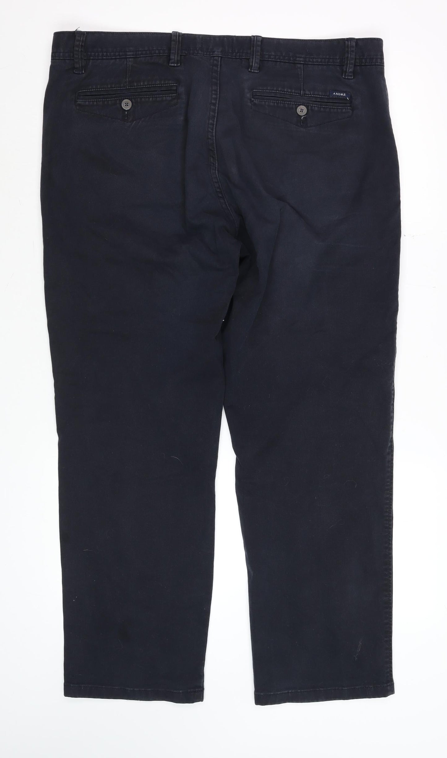 André Men's Black Chino Trousers 38S Classic Fit Stretch Cotton