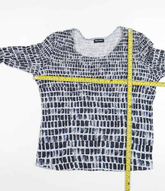 Gerry Weber Women's Blue Geometric 3/4 Sleeve Viscose T-Shirt Size 10