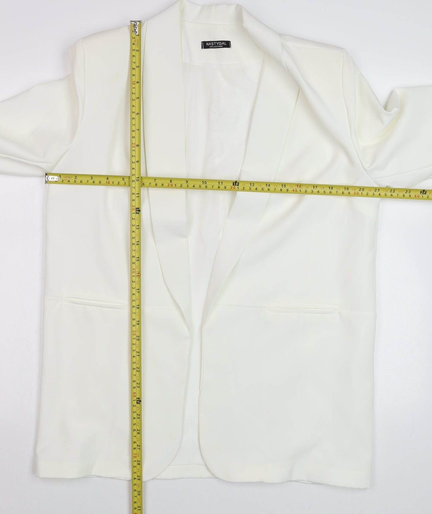 Nasty Gal Women's White Shawl Collar Longline Tuxedo Blazer Size 16
