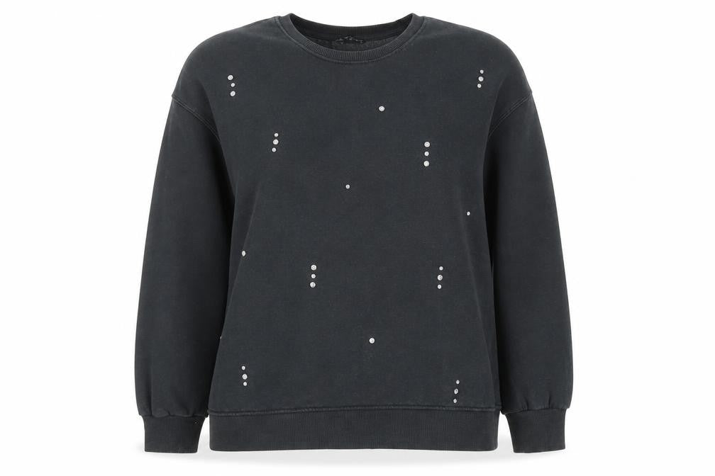 Zara Women Black Studded Pullover Sweatshirt Size M Cotton Blend
