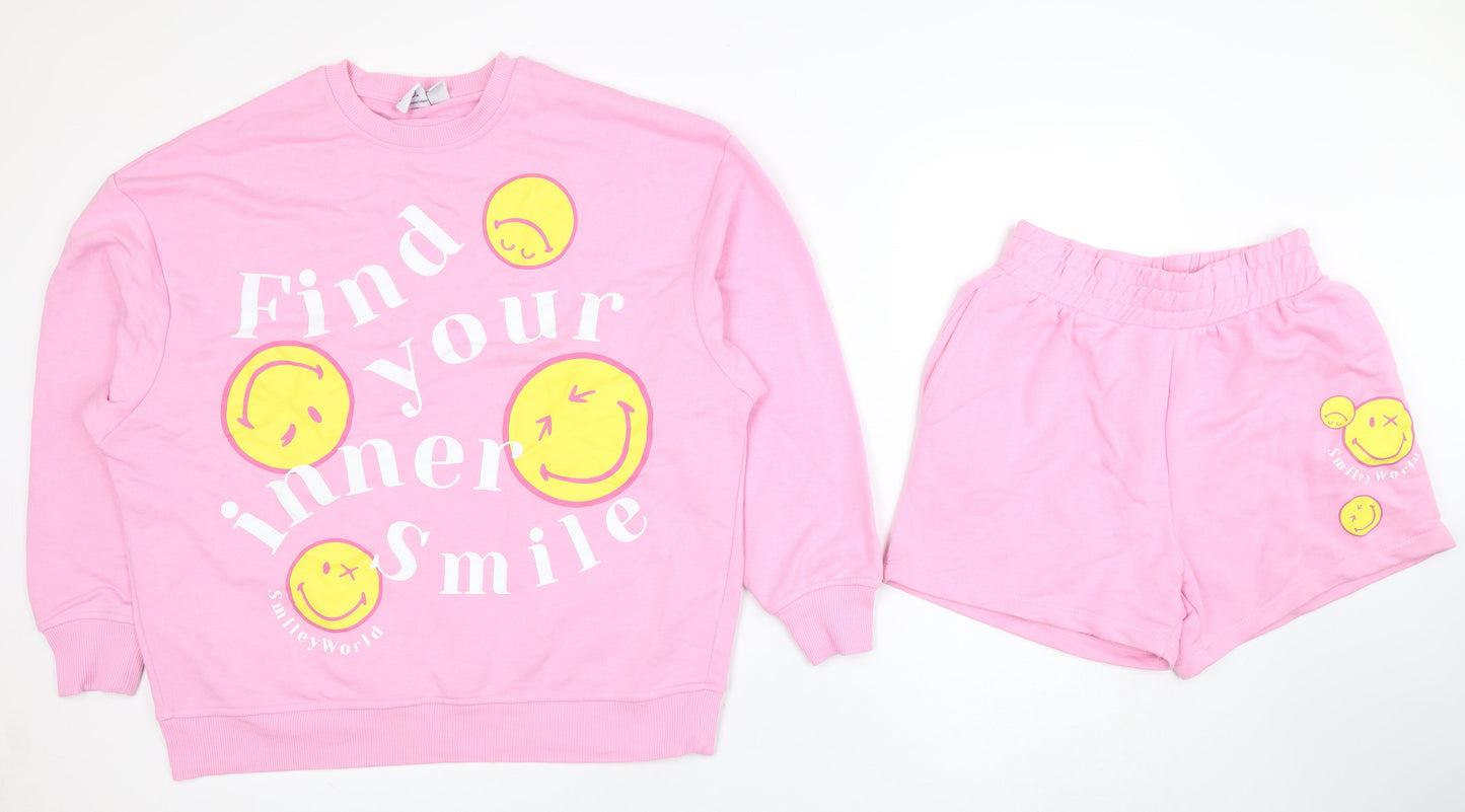 Smiley World Womens Pink XS Sweatshirt & Shorts Set Casual Loungewear