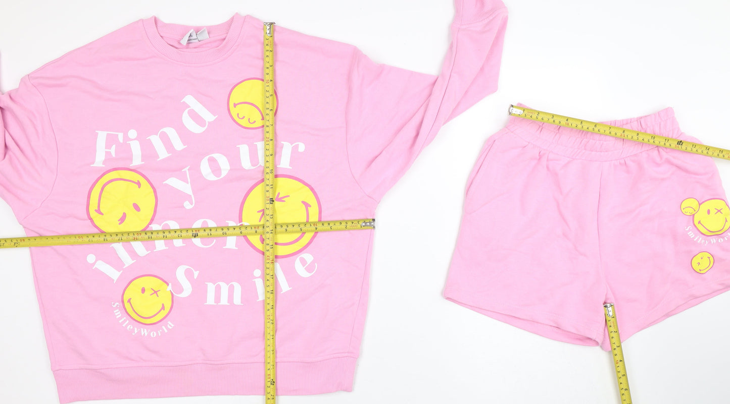 Smiley World Womens Pink XS Sweatshirt & Shorts Set Casual Loungewear