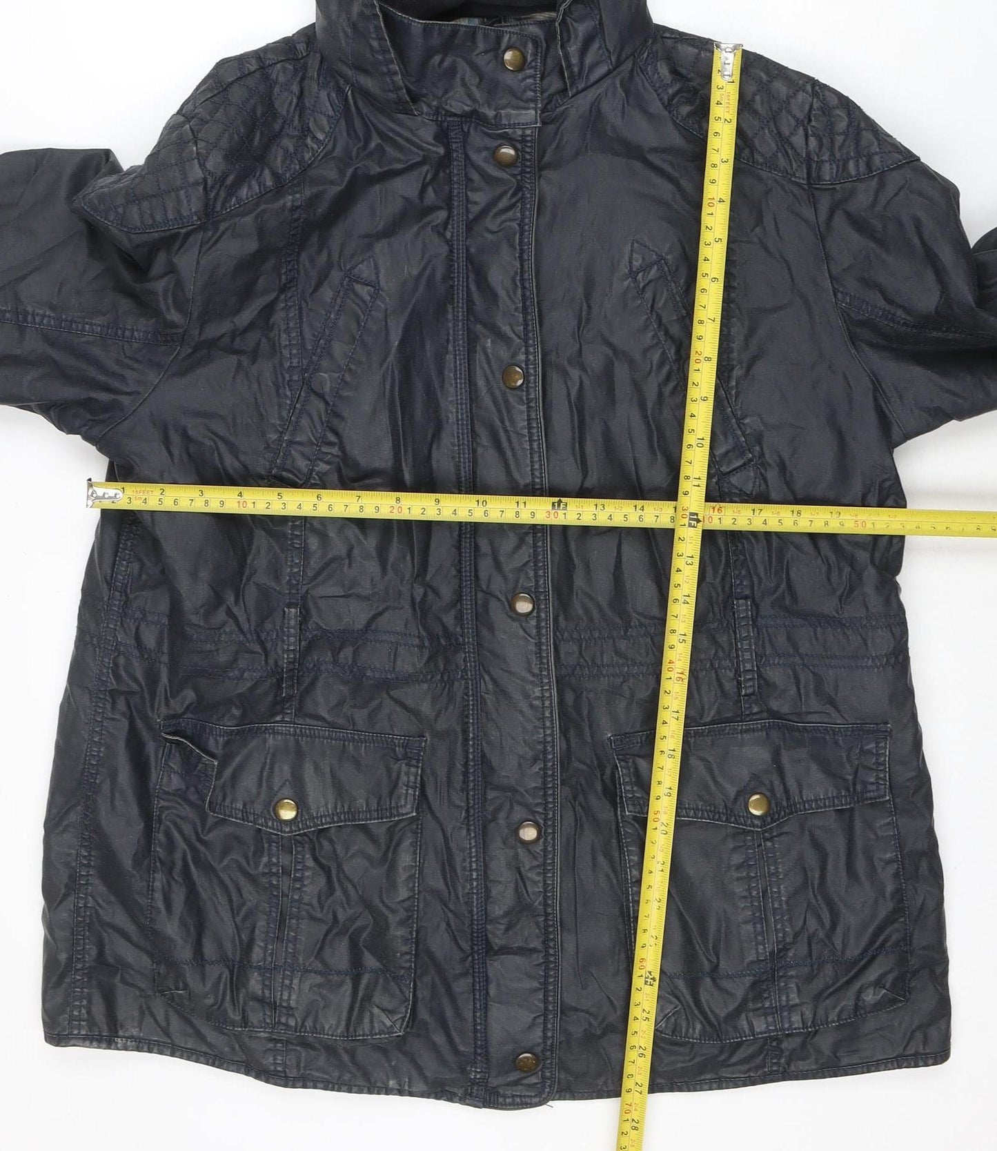 Marks and Spencer Women's Blue Hooded Parka Jacket UK 14 Belted Waterproof