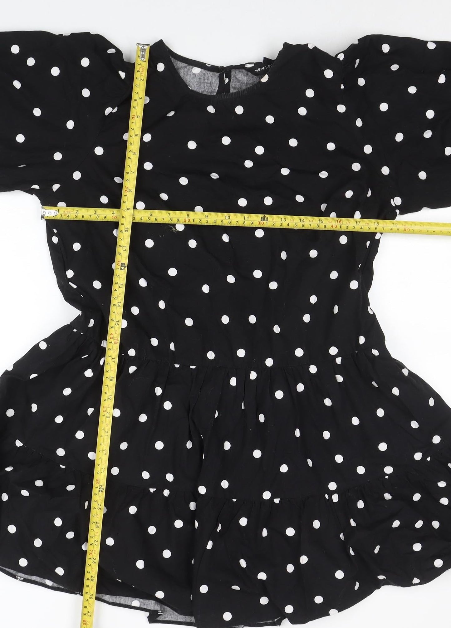 New Look Women Black Polka Dot A-Line Short Dress Size 14