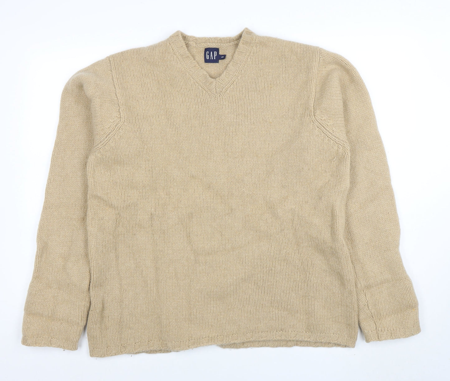 GAP Women Beige Lambswool V-Neck Long Sleeve Jumper L