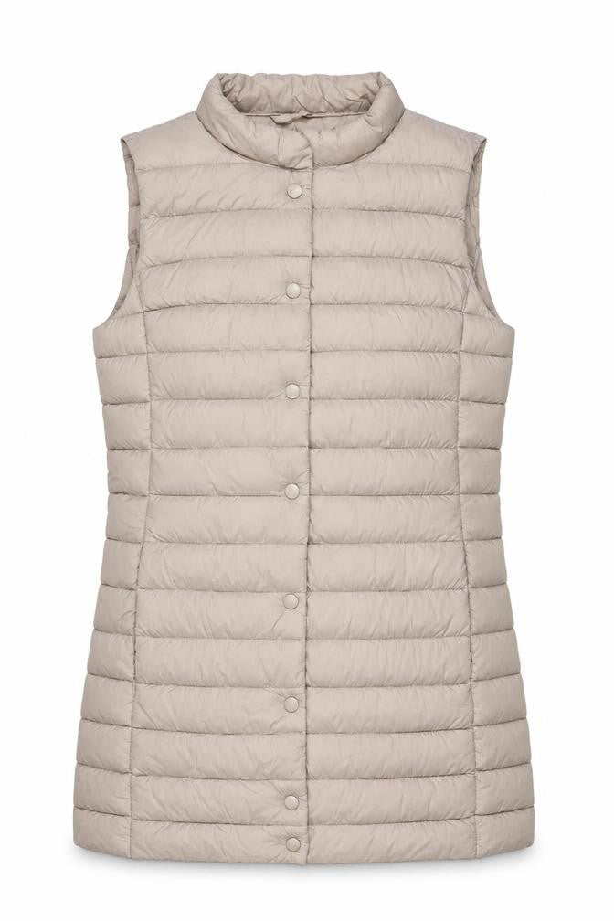 Front view of Dunnes Women’s Beige Quilted Puffer Waistcoat S