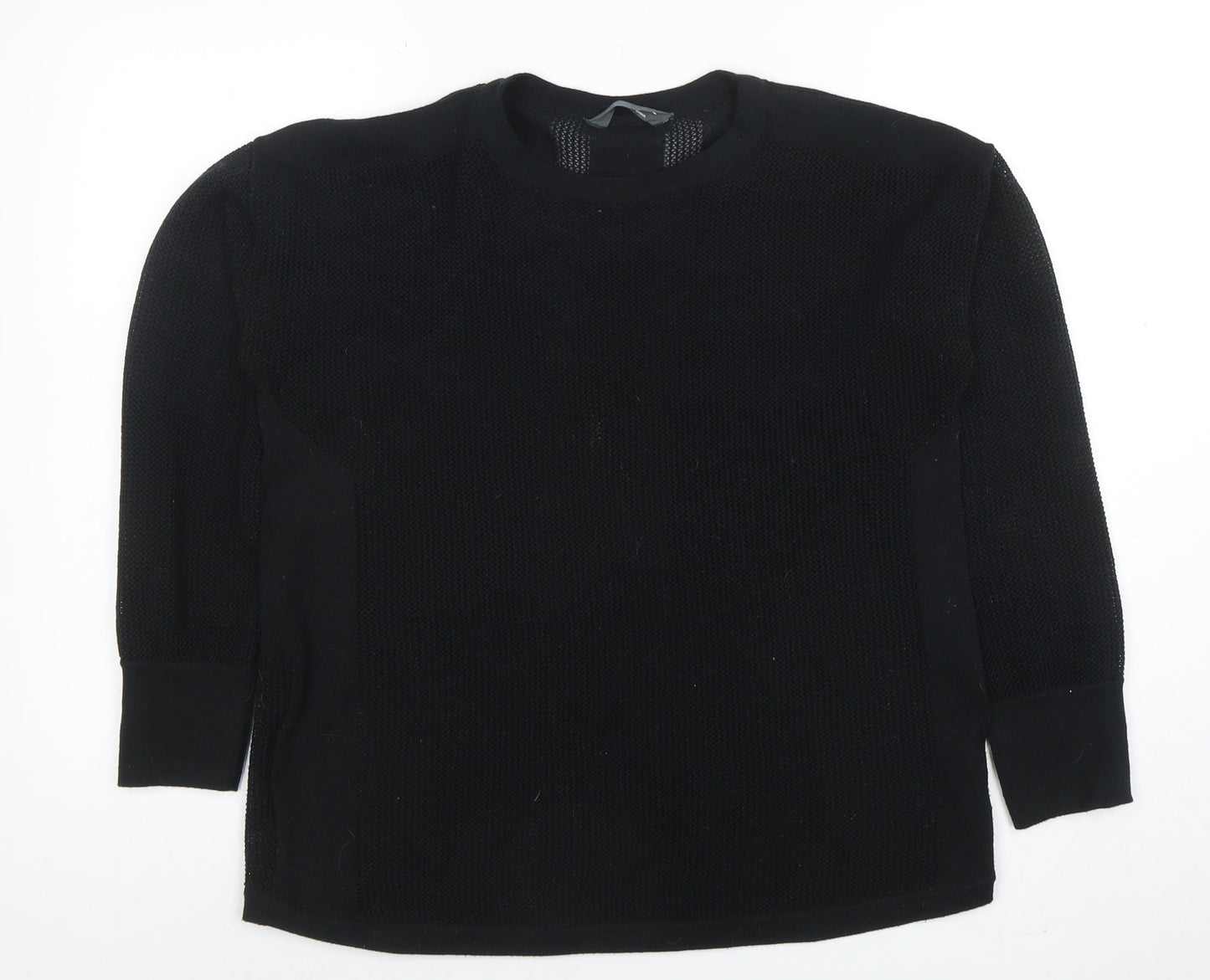 GOODMOVE Women's Black Crew Neck Long Sleeve Waffle-Knit Pullover Jumper Size 12