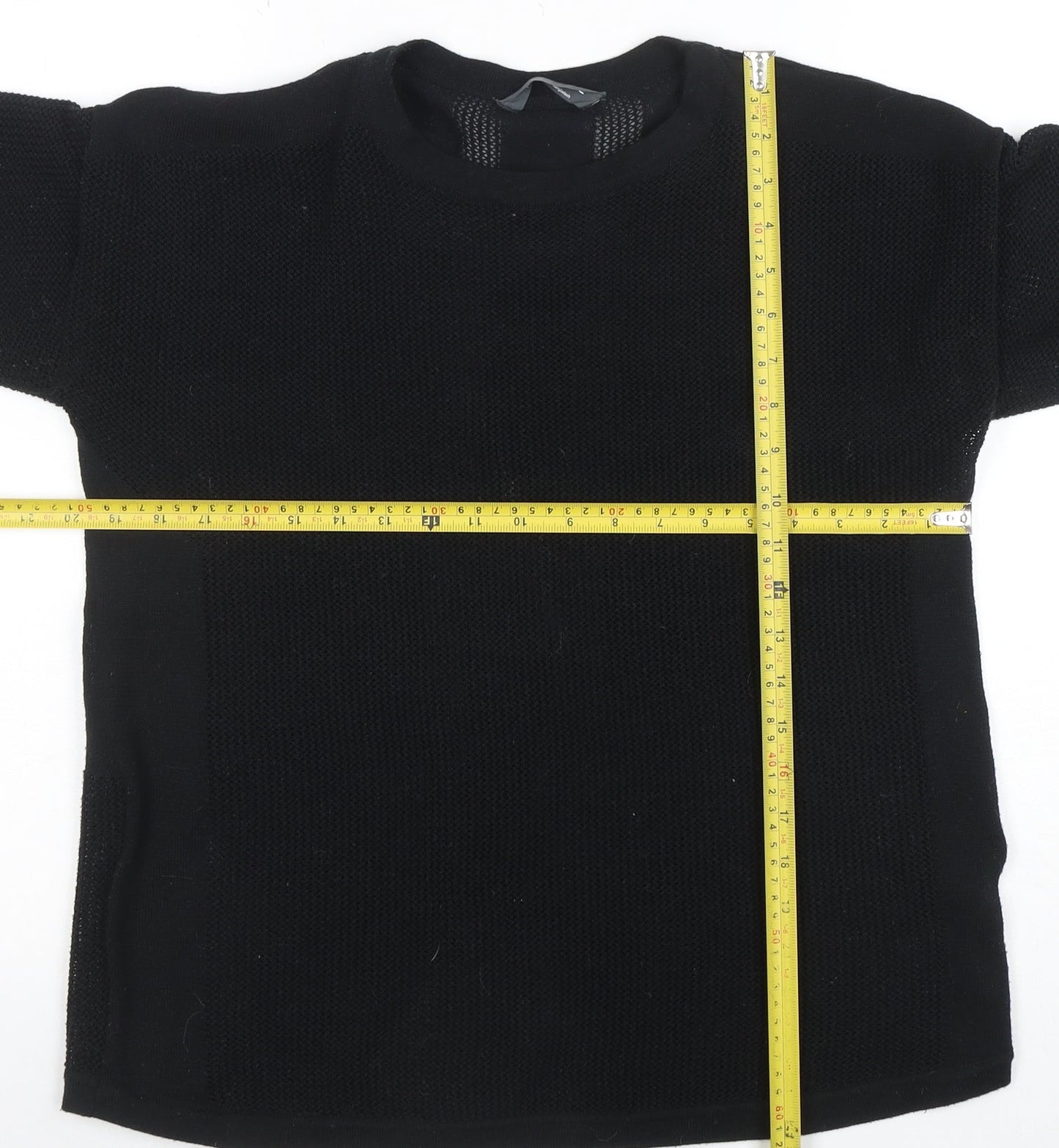 GOODMOVE Women's Black Crew Neck Long Sleeve Waffle-Knit Pullover Jumper Size 12