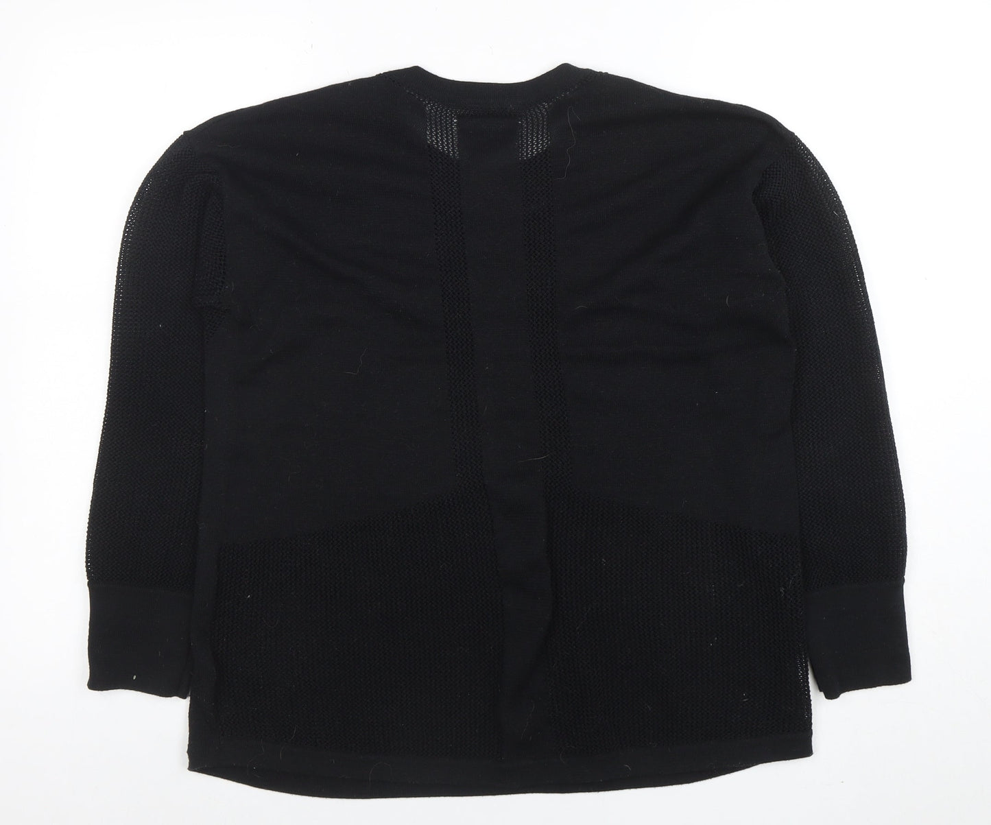 GOODMOVE Women's Black Crew Neck Long Sleeve Waffle-Knit Pullover Jumper Size 12