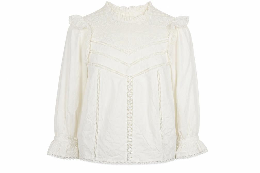 OshKosh Womens B'gosh Ivory Ruffle Lace Cotton Blouse UK 6