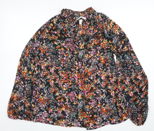 H&M Women's Multicoloured Floral Chiffon Ruffle Blouse XS