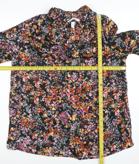 H&M Women's Multicoloured Floral Chiffon Ruffle Blouse XS