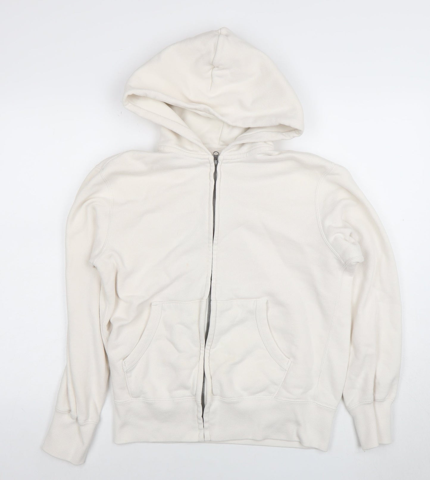 Uniqlo Women White Full Zip Hoodie Size M Cotton Blend