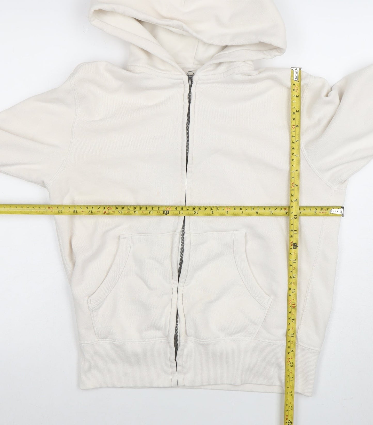 Uniqlo Women White Full Zip Hoodie Size M Cotton Blend