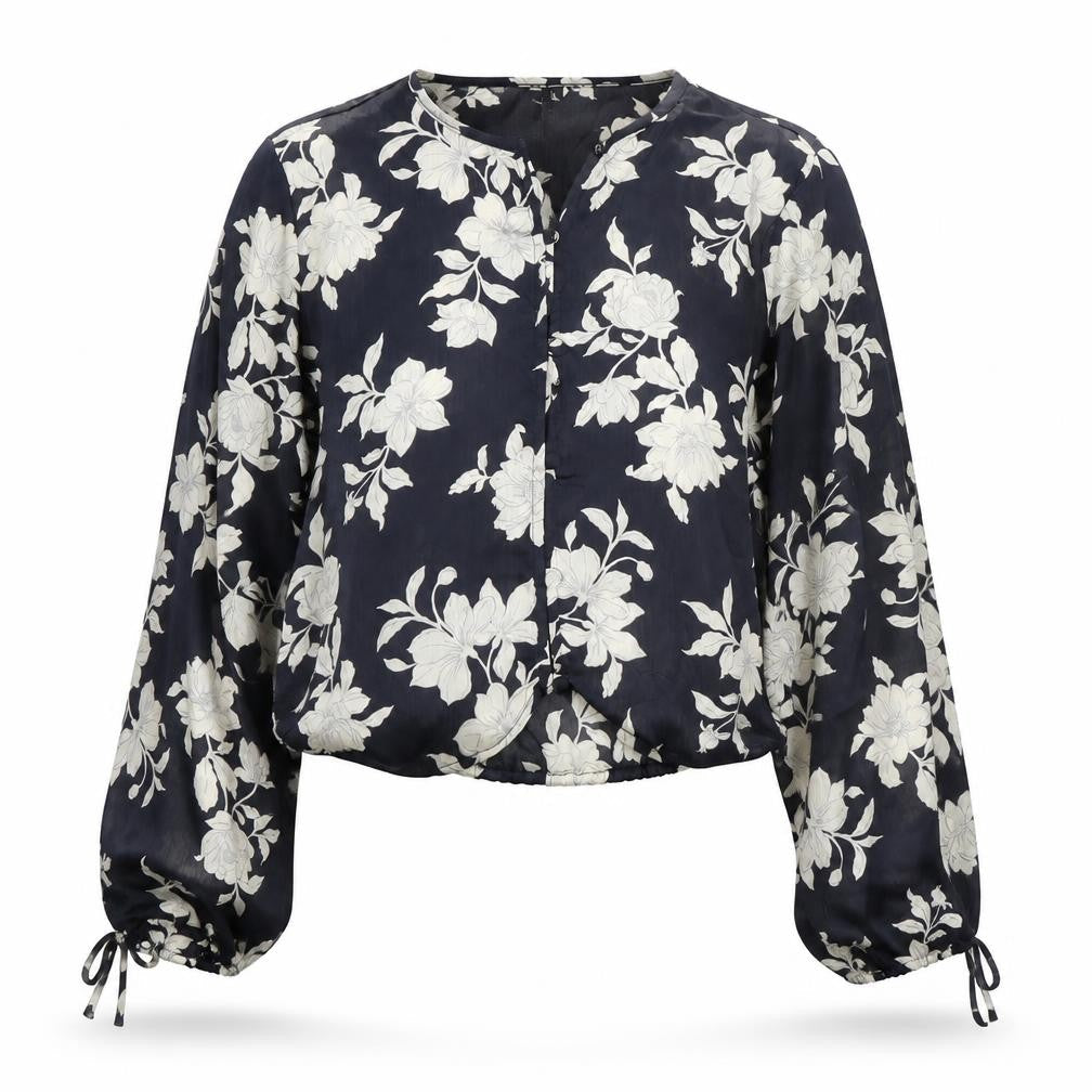 Mango Womens Blue Floral Chiffon Cropped Blouse XS