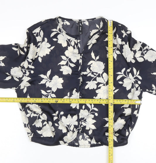 Mango Womens Blue Floral Chiffon Cropped Blouse XS