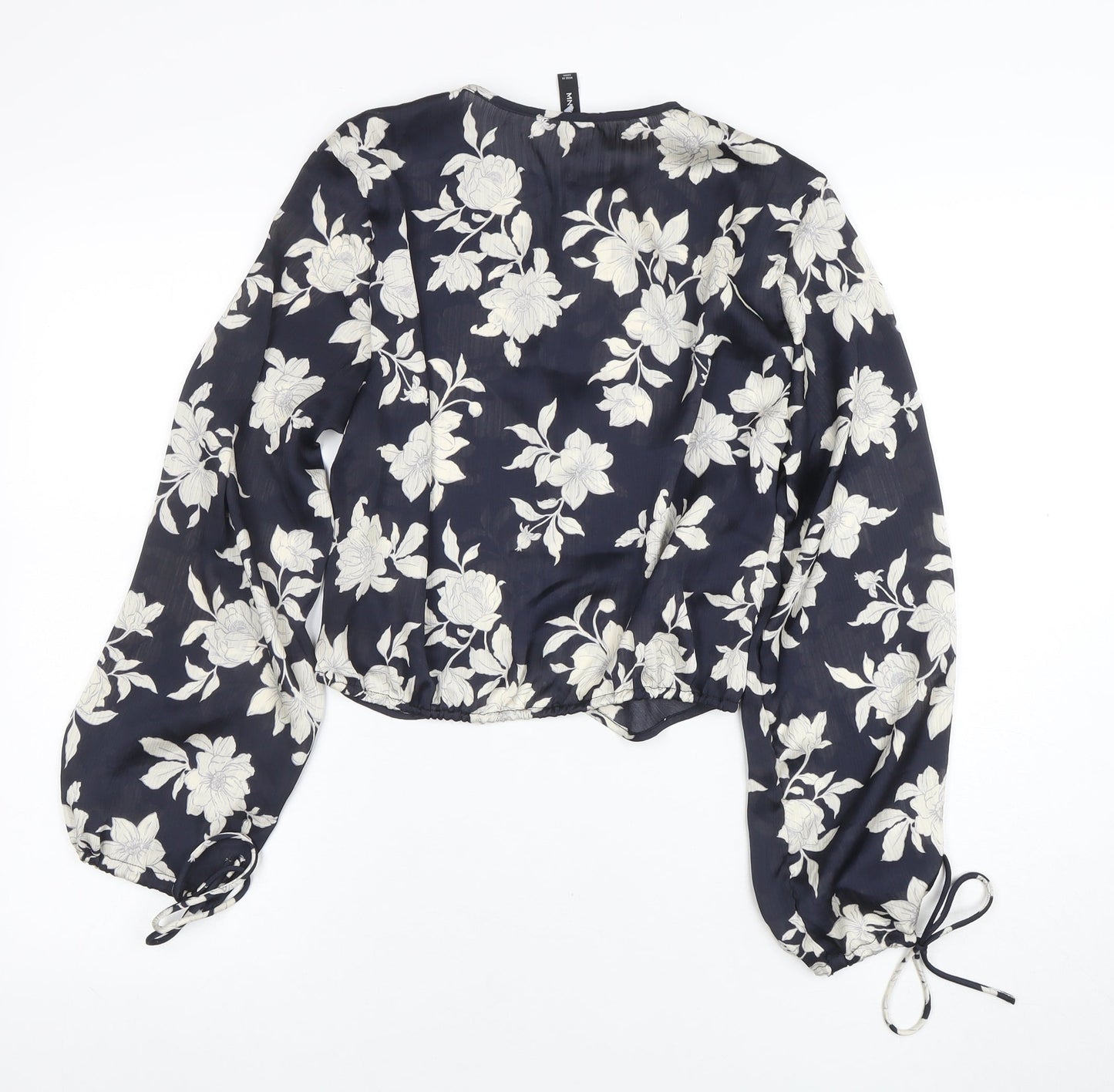 Mango Womens Blue Floral Chiffon Cropped Blouse XS