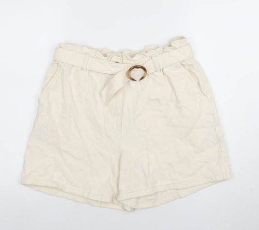 Primark Women’s Ivory Paperbag Cotton Twill Shorts L