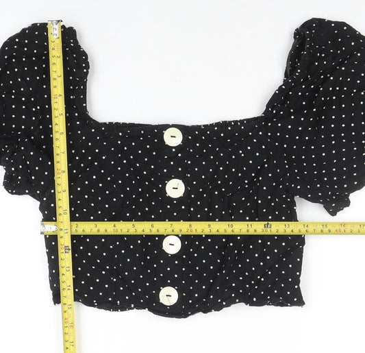 River Island Womens Black Polka Dot Cropped Blouse Size 12 Puff Sleeve
