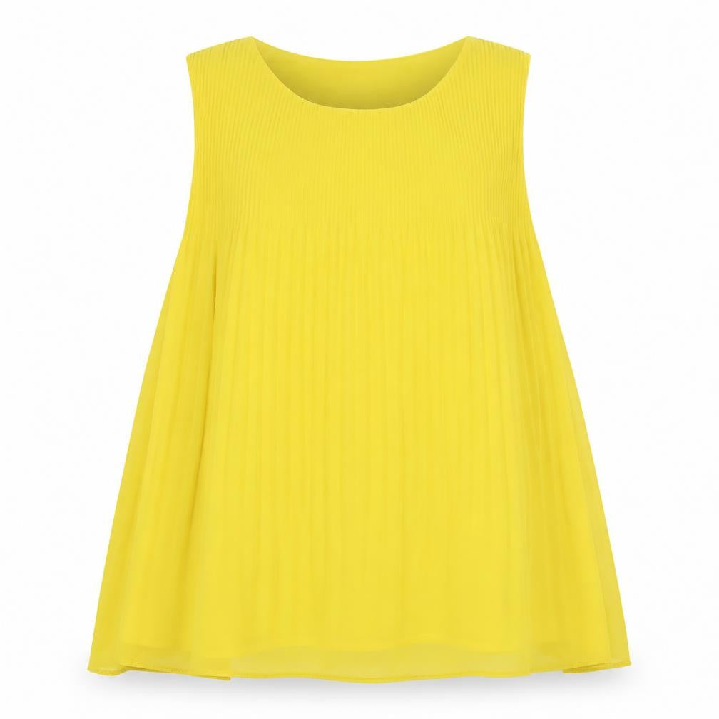 Gerard Womens Yellow Sleeveless Pleated Tunic Blouse Size S