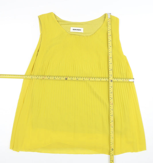 Gerard Womens Yellow Sleeveless Pleated Tunic Blouse Size S