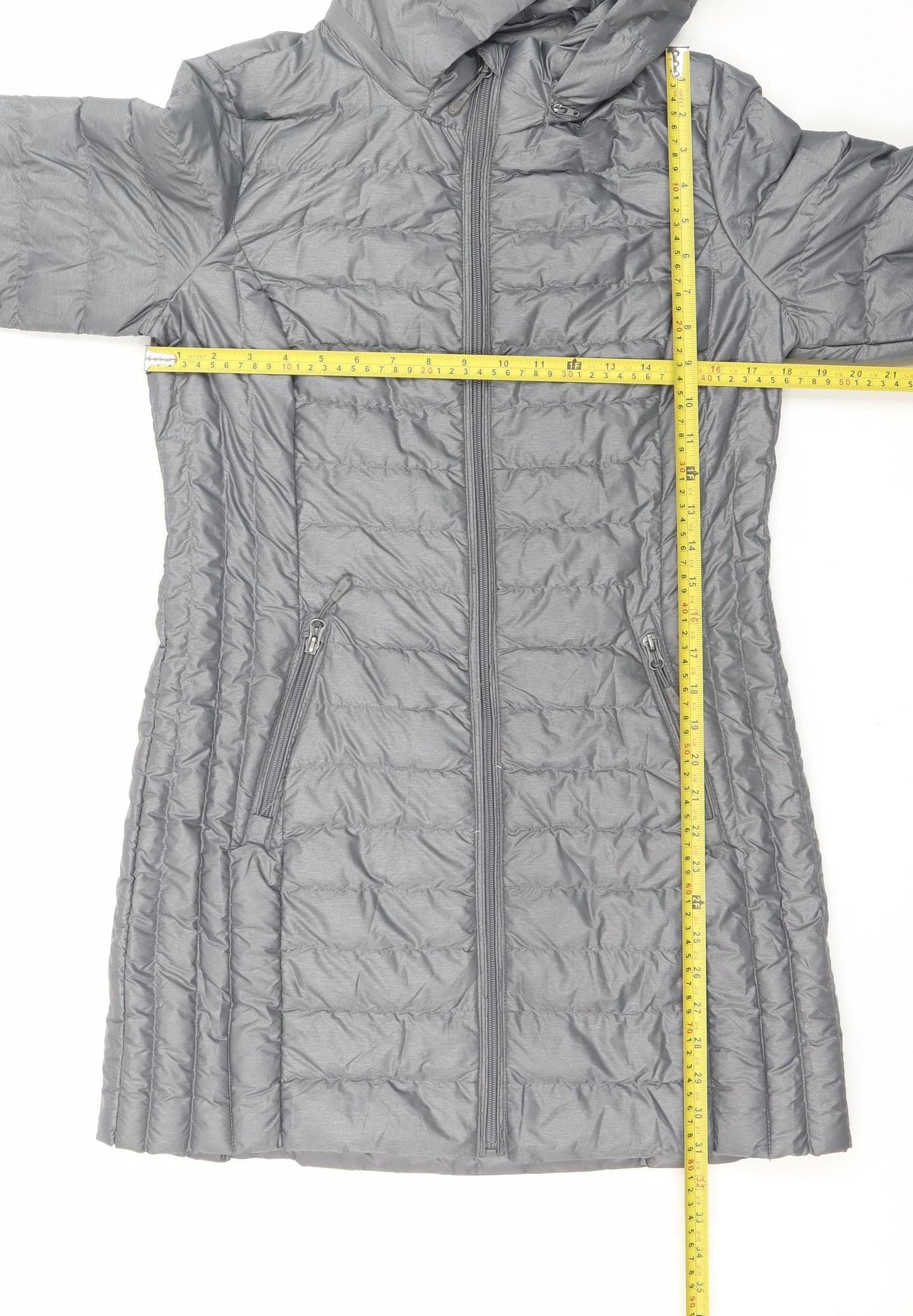 32 Degrees Women's Grey Long Lightweight Puffer Coat Hooded Size S