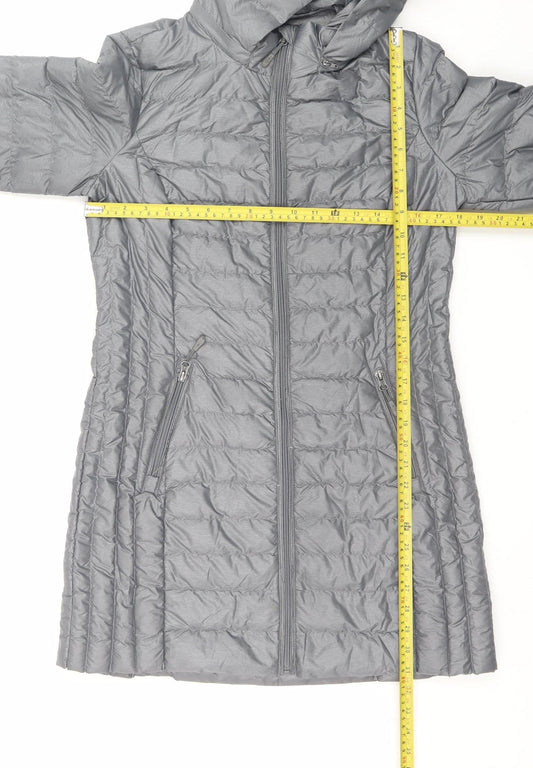 32 Degrees Women's Grey Long Lightweight Puffer Coat Hooded Size S