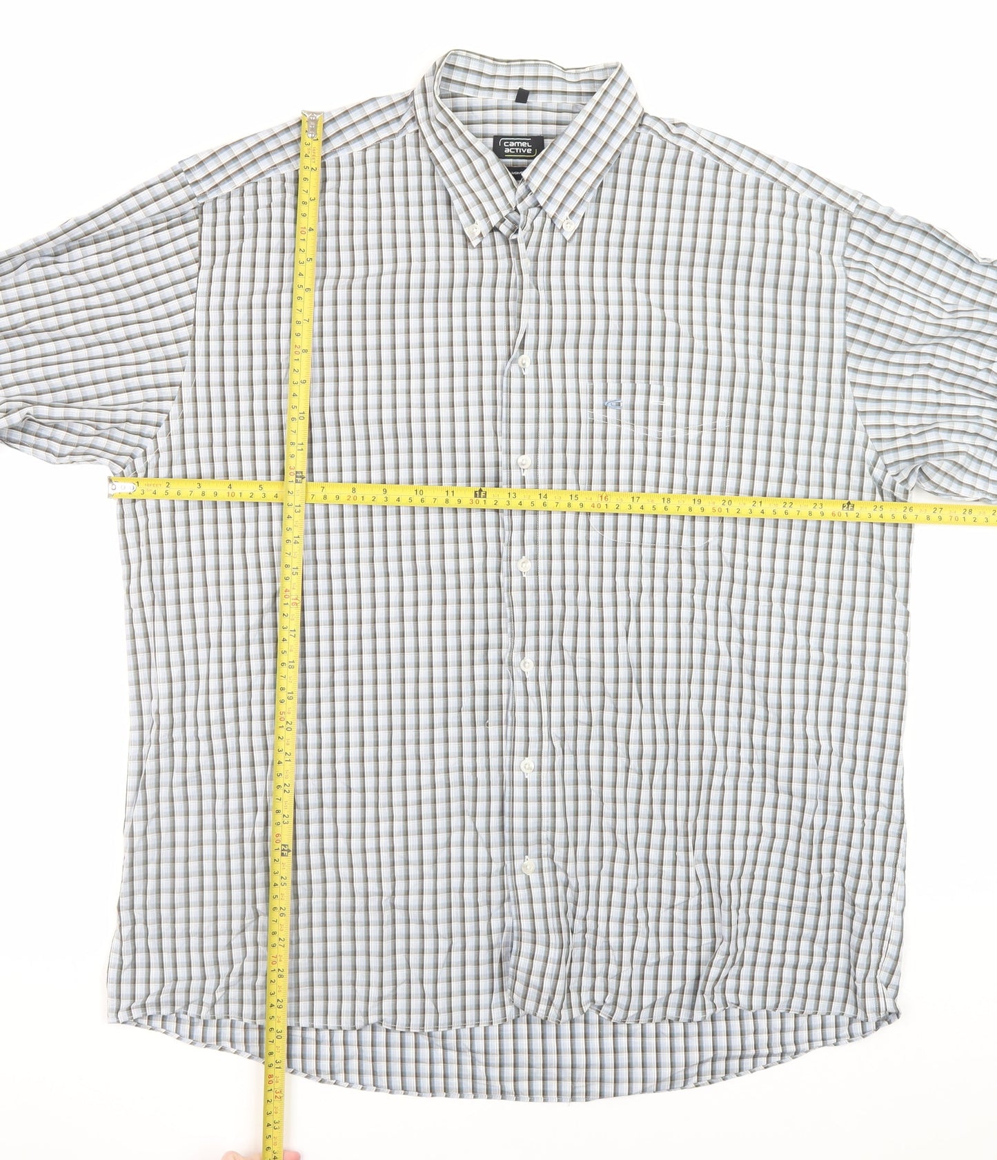 Camel Active Men's Blue Check Cotton Button-Down Shirt XL