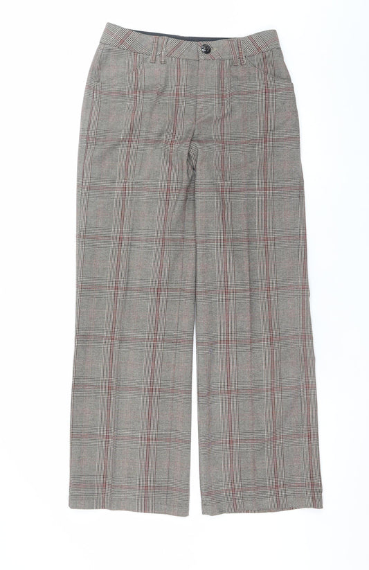 Teddy Smith Womens Grey Check Trousers Size 8 Straight Fit